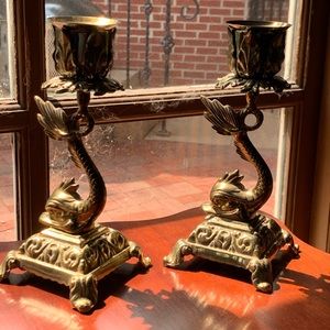 Vintage brass fish candlesticks MINT!